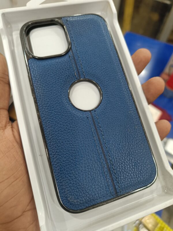 iPhone 13 / 14 Blue Leather Hole Back Cover